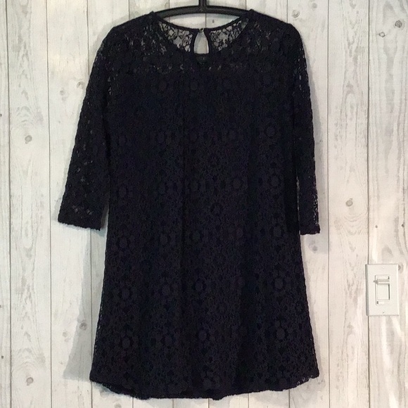 EUC L (fits more like M) Navy Monteau Soft Cotton Lined Lace Mini Dress - Picture 2 of 6